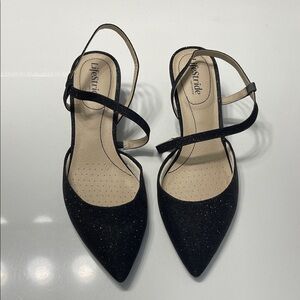 Life Stride Black Sparkle Strappy Heels 9.5W